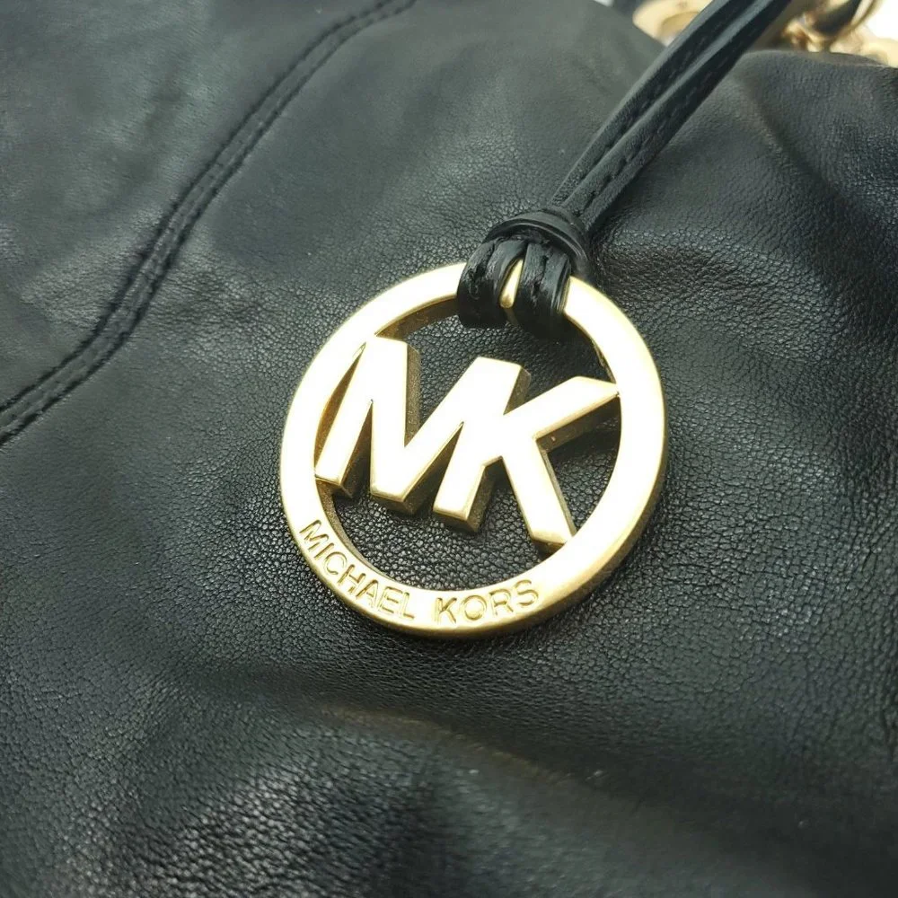 Michael Kors Womens Black Leather Double Handles Shoulder Handbag Purse